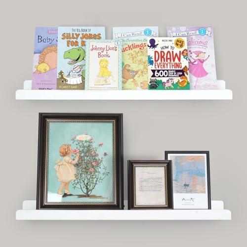 storenization White Floating Shelves for Wall, Picture Ledge Shelf with Lip Set of 2, 24 inch Long Floating Book Shelves for Bedroom Living Room Bathroom Kitchen