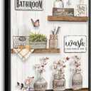 Framed Farmhouse Bathroom Wall Art Rustic Cotton Flower Bathroom Pictures Wall Decor Vintage Relax Soak Unwind Sign Painting Country Flower Bath Canvas Prints For Washroom Home Painting 24x16 Inch