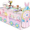 Oudain 2 Pcs Easter Table Tablecloth Decorations Bunny Train Table Cloth Decoration with Pastel Rabbit Eggs Gnomes Easter Party Favor for Picnic Dinner Outdoor Decorations Decor