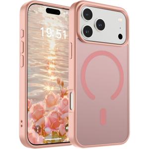 SUPFINE Magnetic for iPhone 17 Pro Case (Compatible with MagSafe)(Military Grade Drop Protection) Translucent Matte Shockproof with Anti-Fingerprint Phone Cover,Pink