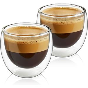 ComSaf Double Walled Espresso Cups 3 oz, Glass Espresso Shot Cup Set of 2, Small Coffee Mugs for Ristretto, Lungo, Machiato, Ideal Gift for Chrismas, Brithday
