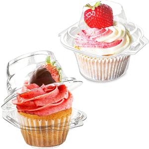 50 Pcs Cupcake Boxes Plastic Individual Cupcake Containers Single Cupcake Carrier with Connected Airtight Dome Lid for Party