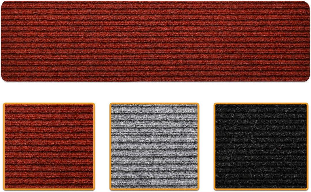 Ottomanson Non Slip Stair Treads Indoor – Peel and Stick Carpet Stair Treads for Wooden Stairs, Self Adhesive Anti Slip Stair Pads for Kids & Pets – 7.9" x 29.9", 14 Pack – Red