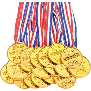Gejoy 30 Pieces Gold Plastic Winner Award Medals, Gymnastics Field Day Awards for Sports, Competition, Talent Show, Spelling Bee Birthday Party Favors Gifts