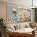 Large Wall Art Living Room Home Wall Decor Modern Canvas Art Wall Decor 29 X 58 Inches White Flower Wall Art Painting Print Elegant Silver White Flower Picture For Bedroom Office Artwork With Framed, 58"L x 29.5"W