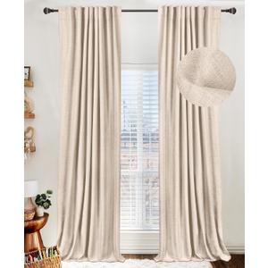 100% Blackout Shield Linen Blackout Curtains for Bedroom 63 Inches Long, Back Tab/Rod Pocket Living Room Drapes, Thermal Insulated Blackout Curtains 2 Panels Set, 50" W x 63" L, Beach Sand (50"W x 63"L (Pack of 2))