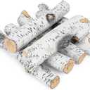 Stanbroil Gas Fireplace Logs Set, Ceramic White Birch Wood Gas Log for All Types of Vented, Indoor Inserts, Electric Gas Fireplace, Outdoor Firebowl, Fake Wood Logs Fireplace Decor, 6 pcs