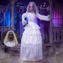 JOYIN 67" Halloween Outdoor Decorations Animatronic Bride, 180° Twisting Head Jump Scare, Creepy Sound Activated Prop with Glowing Eyes and Sounds, Scary Haunted House Props for Garden Yard Lawn