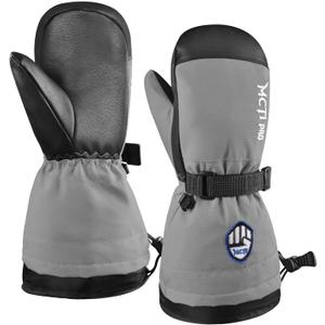 MCTi Kids Mittens Waterproof Winter Ski Warm Sherpa Fleece Lined Removable Insert (XX-Small(Fits 5-7 years), Gray)