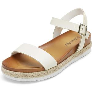 DREAM PAIRS Womens Open Toe Ankle Strap Espadrille Casual Flatform Platform Wedge Sandals (7.5, White/Pu)
