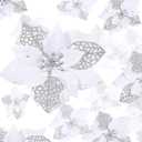 WILLBOND 36 Pieces White Christmas Poinsettia Glitter Faux Flowers Artificial Flowers Tree Ornaments Topper Xmas Decorations