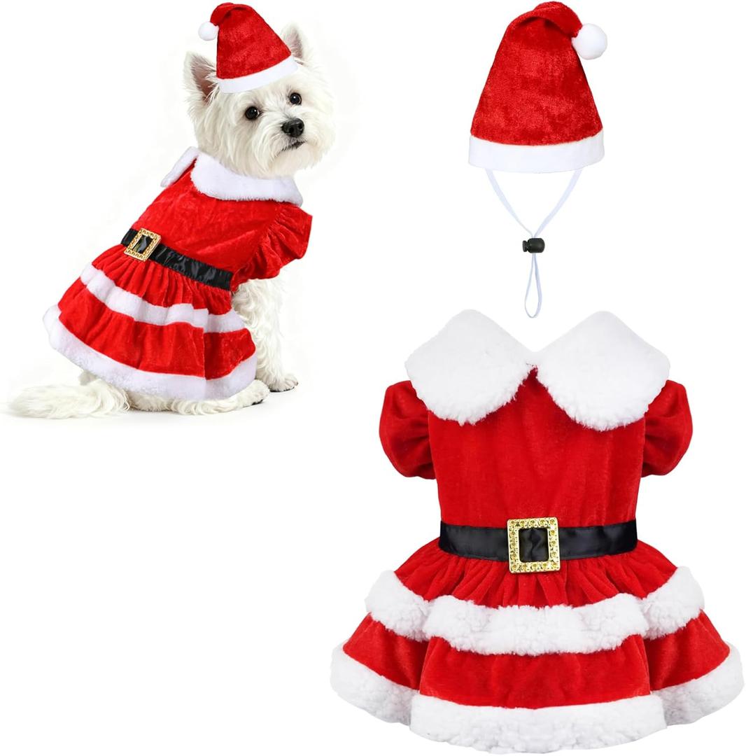 Dog Christmas Dress Santa Hat Dog Christmas Outfit Holiday Santa Costume Outfit Clothes for Small Medium Dogs (X-Large)
