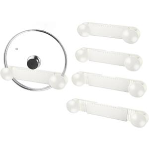 4-piece pot lid rack, pot lid storage container suitable for lids ranging from 6 inches to 14 inches, adhesive wall mounted pot lid storage, suitable for kitchen cabinets and cabinet doors (White)