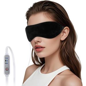 Heated Eye Mask, Graphene USB Warm Compress for Dry Eyes, Blepharitis, Stye and MGD Relief, 3 Temperature Levels with Washable Cover, Adjustable Strap (Black)