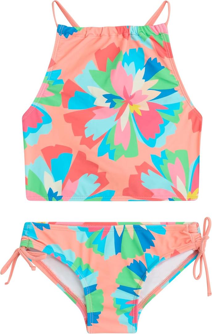 Kanu Surf Girls Daisy UPF 50 Beach Sport Halter Tankini 2-Piece Swimsuit (4, Kiana Coral)