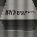 DENJA & CO Set of 2 Decorative Storage Baskets with Lids - Round Woven Baskets for Home Decor and Organizing - Small Shelf Baskets with Leather Tabs and Handles - Decorative Storage and Organizer Bins