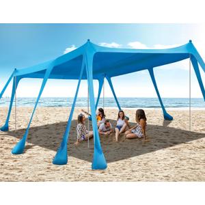 Beach Tent Sun Shelter, Outdoor Pop Up Shade Canopy UPF50+ Protection with 10 Sandbags 4 Stability Poles for Camping, Fishing, Backyard Fun (1013 FT)