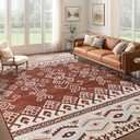 DSKOGYEM Area Rug 8x10 - Soft Washable Area Rug, Non-Slip Foldable Boho Rug, Low Pile Neutral Geometric Rug for Living Room, Dining Room, Bedroom, Home Decor - Orange