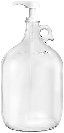 Gallon Glass Pump Dispenser Bottle, Large Jug Laundry Liquid Detergent Dispenser with Pump for Laundry Room Organization, Soap, Fabric Softener, Commercial Condiment Dispenser- 128 oz by Kitchentoolz