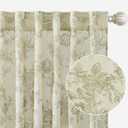 StangH Sage Green Linen Curtains for Living Room, Semi Sheer Floral Curtains 84 inch Length Farmhouse Flower Patterned Printed Drapes for Bedroom Sliding Door, W52 x L84, 2 Panels