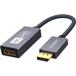 IVANKY 8K@60Hz Active DisplayPort to HDMI Adapter, Uni-Directional DP 1.4 to HDMI 2.1, Male to Female, Active DP to HDMI Adapter 8K 60Hz Compatible for Desktop,Tablets,AMD,NVIDIA,Monitor,Projector
