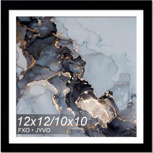 Fxojyvo 12x12 Frame Black, Display Picture 10x10 with Mat or 12 x 12 Without Mat, Wall Hanging Large Picture Frame for Diamond Art Painting 30x30cm - 1 Pack
