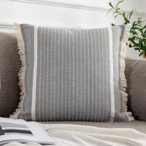 OJIA Modern Throw Pillow Cover with Tassels, Decorative Liana Fringe Accent Cushion Case, Farmhouse Woven Pillowcase for Sofa Chair Couch Bed Decor (Lumbar 18 x 18 Inches, Grey) OJIA Modern Throw Pillow Cover with Tassels, Decorative Liana Fringe Accent Cushion Case, Farmhouse Woven Pillowcase for Sofa Chair Couch Bed Decor (Lumbar 18 x 18 Inches, Grey)
