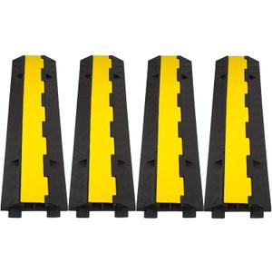 CXRCY Cable Ramp 4 Pack 2 Channel 11000lbs axle Capacity Floor Cable Cord Protector, Black & Yellow Speed Bumps Hose Protector Ramps for Wire/Hose/Pipe Hider Driveway &Outdoor 40x10x2 inch(L x W x H)