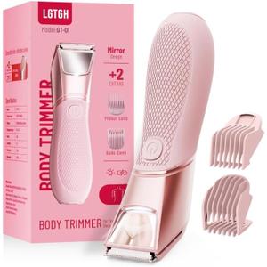 Precision Bikini Line Trimmer with LED Illumination - Built-in Magnifying Mirror & Ceramic Blade System for Flawless Skin Contact
