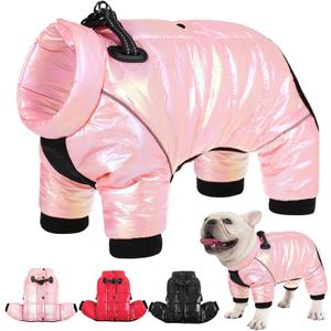 AOFITEE Dog Coat, Waterproof Dog Jacket for Winter, Warm Full body Dogs Snowsuit, Winter Coat for Small Dogs, Zip Up Pet Puffer Jacket Fleece Vest, Outdoor Reflective Cold Weather Pet Coats, Medium (Pink)