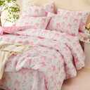 CCoutueChen Pink Bow Comforter Set Queen 3Pcs Pink Floral Bedding Set for Girls Kids Romantic Princess Style Bowknot Bedding Ultra Soft Reversible Garden Flower Comforter Sets with 2 Pillowcases