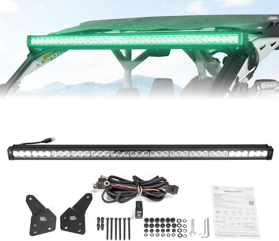KEMIMOTO 50'' 390W X3 LED Light Bar Multi-Color Lights with Upper Roof Windshield Mount Brackets Rocker Switch Wiring Kit Compatible with Can Am Maverick X3 & Max & R 2017-2025