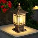Outdoor Column Lights, Outdoor External Patio Landscape Glass Post Lantern E26 Fixture Traditional Waterproof Garden Post Light Aluminum Modern Fence Pillar Lamp, 43cm x 20cm x 15.5cm