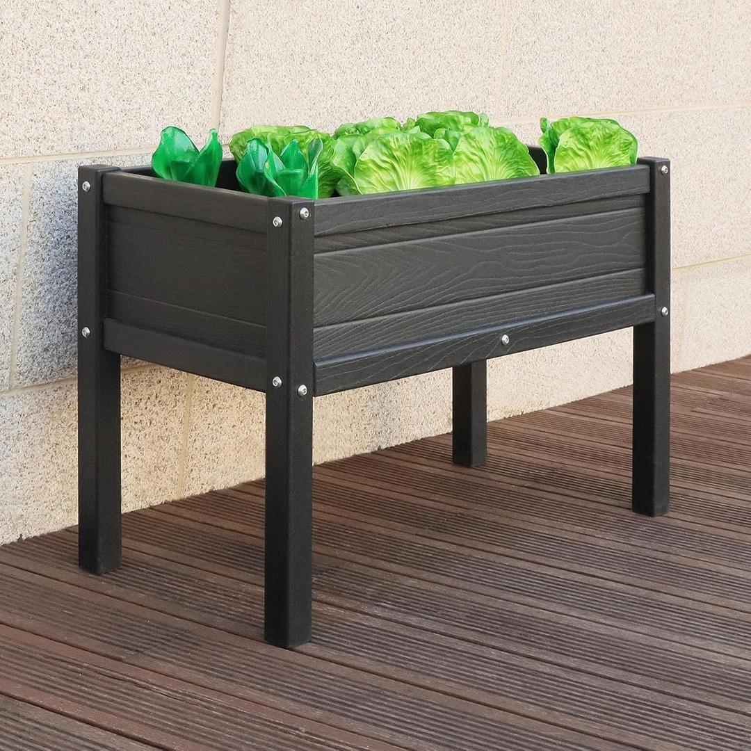 HDPE Raised Garden Bed, Elevated Planter Box with Legs, Outdoor All-Weather Garden Box for Seeds, Herb, Flower, Vegetables (Black)