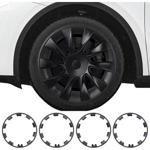 Wheel Rim Protector for Tesla Model Y 20 Inch Induction Wheels All-in-one Car Tire Trim Rings Rim Case Hubcaps Wheel Cover 2020-2024 Model Y Accessories (Matte Black)