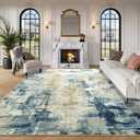 9x12 Blue Washable Area Rug for Living Room Bedroom Neutral Carpet