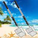 2 Ps Shell Scooper for Beach, Shark Tooth Sifter with Stainless Steel Adjustable Long Handle, Sand Sifter and Shovel Tool for The Beach to Collecting Shells, Shark Teeth Dipper for Kids and Adults, Long Handle-2Pack