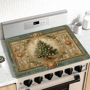 Winter Rubber Stove Mat 28.35 x 20.47 Inch Classic Christmas Tree Art Cooktop Surface Cover Vintage Ornamental Counter Protector for Holiday Home Cooking Space Decor (GREEN #03)