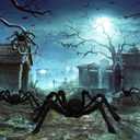 TEMOGU 2 Pack 6.6 Ft Halloween Decorations Giant Spiders Outdoor, Scary Black Spiders Fake Large Spiders Hairy Spider Props for Outside House Yard Lawn Indoor Home