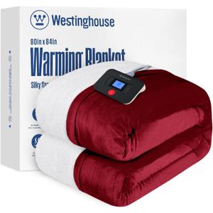 Westinghouse Electric Blanket Full, Heated Blanket Full Size with 10 Heating Levels and 1 to 12 Hours Heating Time Settings, Flannel to Sherpa Reversible, Machine Washable (80" x 84", Red)