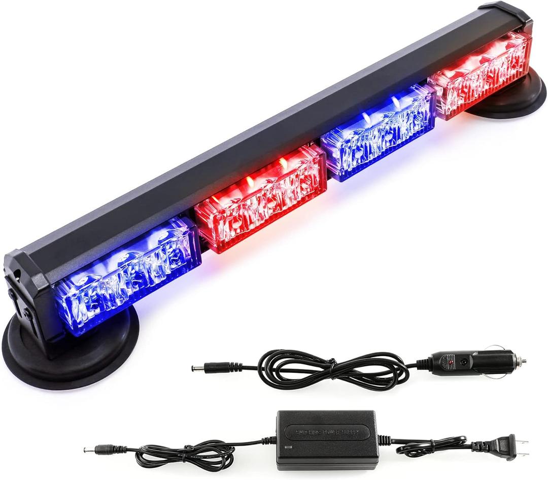 BooYu 14.8" Red/Blue Battery Powered Police Firefighter Emergency Strobe Lights Bar for Trucks/Vehicles Rechargeable Wireless Rooftop Mini Hazard Flashing LED Beacon Warning Light w/Magnetic Base