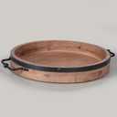 Round Coffee Table Tray - 13'' Farmhouse Wood Serving Tray with Metal Handles - Round Decorative Trays for Coffee Table - Wooden Circle Trays for Kitchen Counter (16")