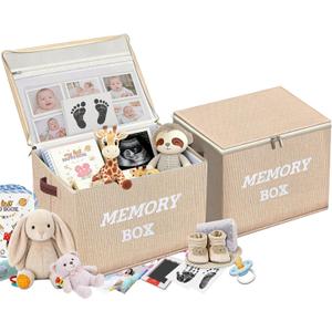 Memory Box for Keepsakes, Large Baby Keepsake Box Decorative Baby Memory Box for Baby Shower Anniversary, Wedding, Valentines Day, Birthday Gift (2, Beige)