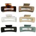 Rectangle Hair Claw Clips Large 4 Inch Matte Square Clear No Slip Big Jaw Clip Multi-Colored for Thick Hair Women, 6 Pack