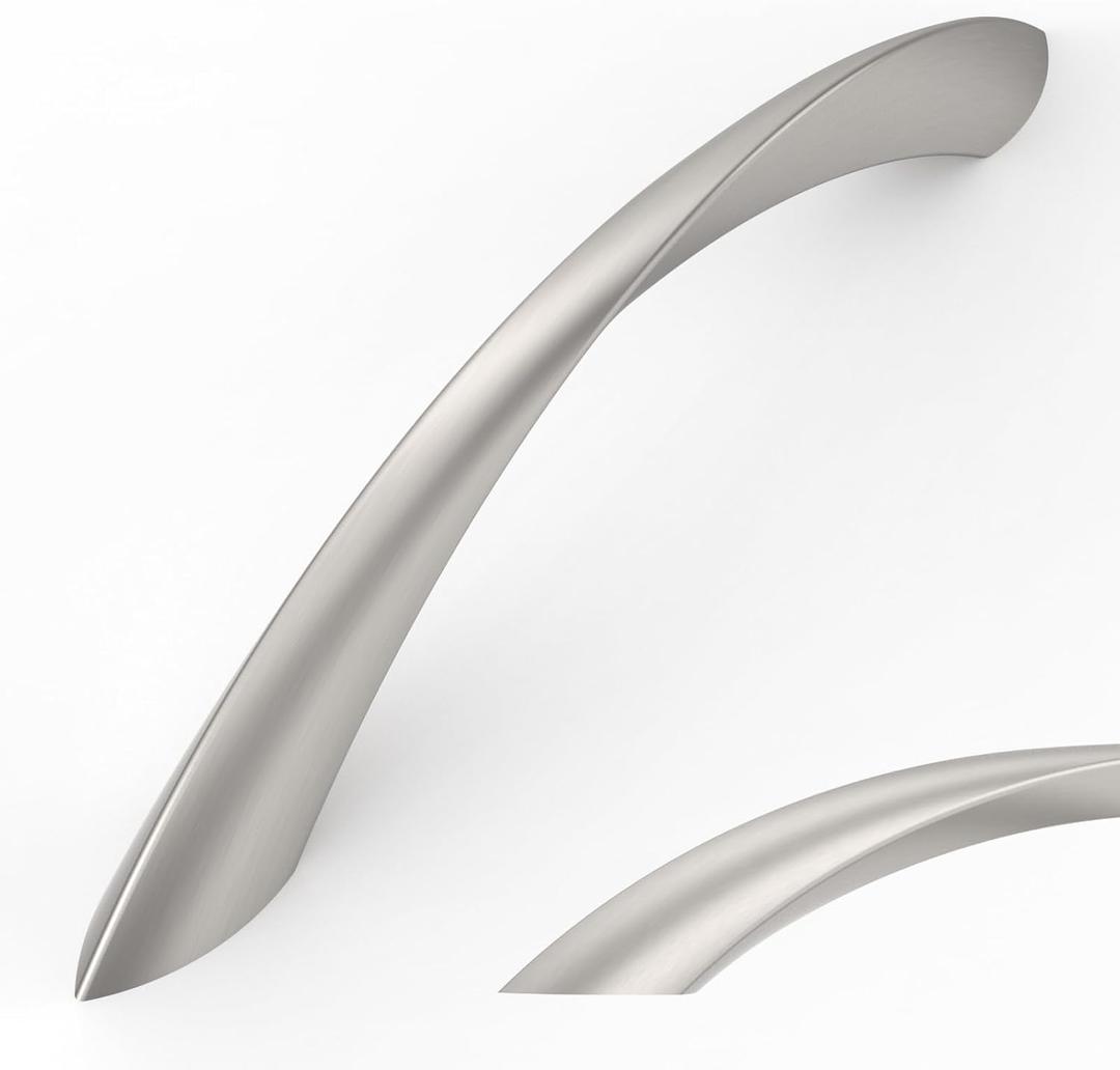 Amerdeco 10 Pack Brushed Satin Nickel 6.3 Inch(160mm) Hole Centers Kitchen Arch Twisted Cabinet Pulls Cabinet Hardware Kitchen Handles for Cabinets Cupboard Handles Drawer Pulls ZH0048