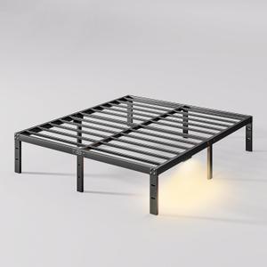 7-Inch Low Bed Frame King with LED Night Light, Metal Platform King Size Bed Frame,No Box Spring Needed, Easy Assembly, Heavy Duty, Noise-Free, Black