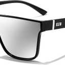 FEISEDY Sunglasses for Women Men, Fashion Mirrored Single Lens, Driving Beach Sunnies UV400 Shades B2996 (Black Frame & Silver Lens)