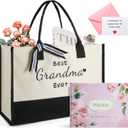 2 x TRSODD Mothers Day Gifts for Grandma Gigi Birthday Gifts for Women Canvas Embroidered Tote Bag and Makeup Bag (Best Grandma Ever-2)