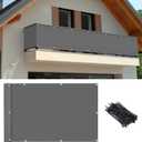 3'x16' Dark Grey Balcony Privacy Screen with Ties – Heavy Duty HDPE UV Resistant Windproof Fence Cover for Deck, Patio, Porch & Outdoor Railing