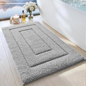 DEXI Bathroom Rug 36x24, Non Slip Washable Bath Mat for Shower Floor, Absorbent Soft Bathmat with Rubber Backing, Quick Dry Microfiber Carpet, Light Grey